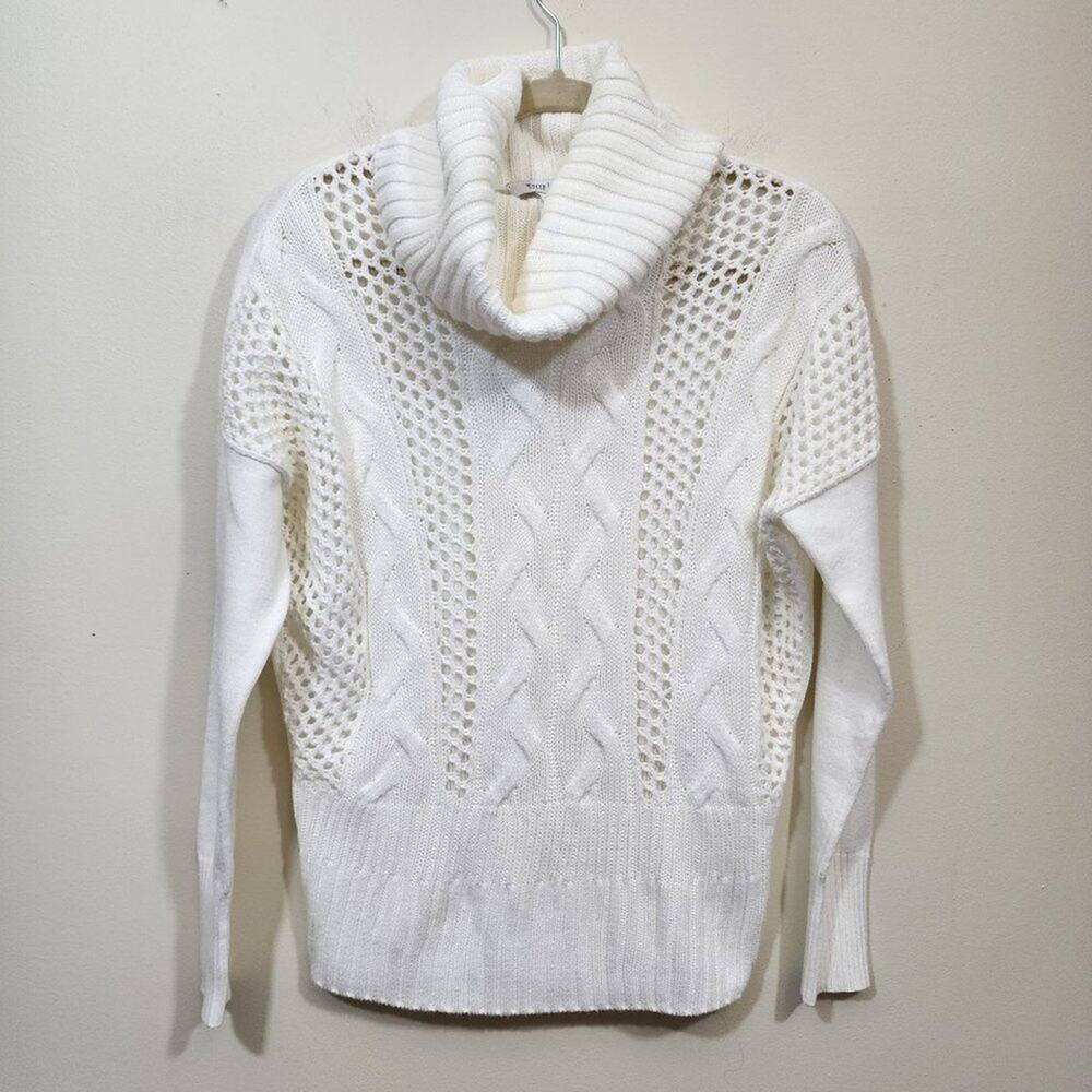 White House Black Market white open cable knit cowl neck sweater woman's size XS